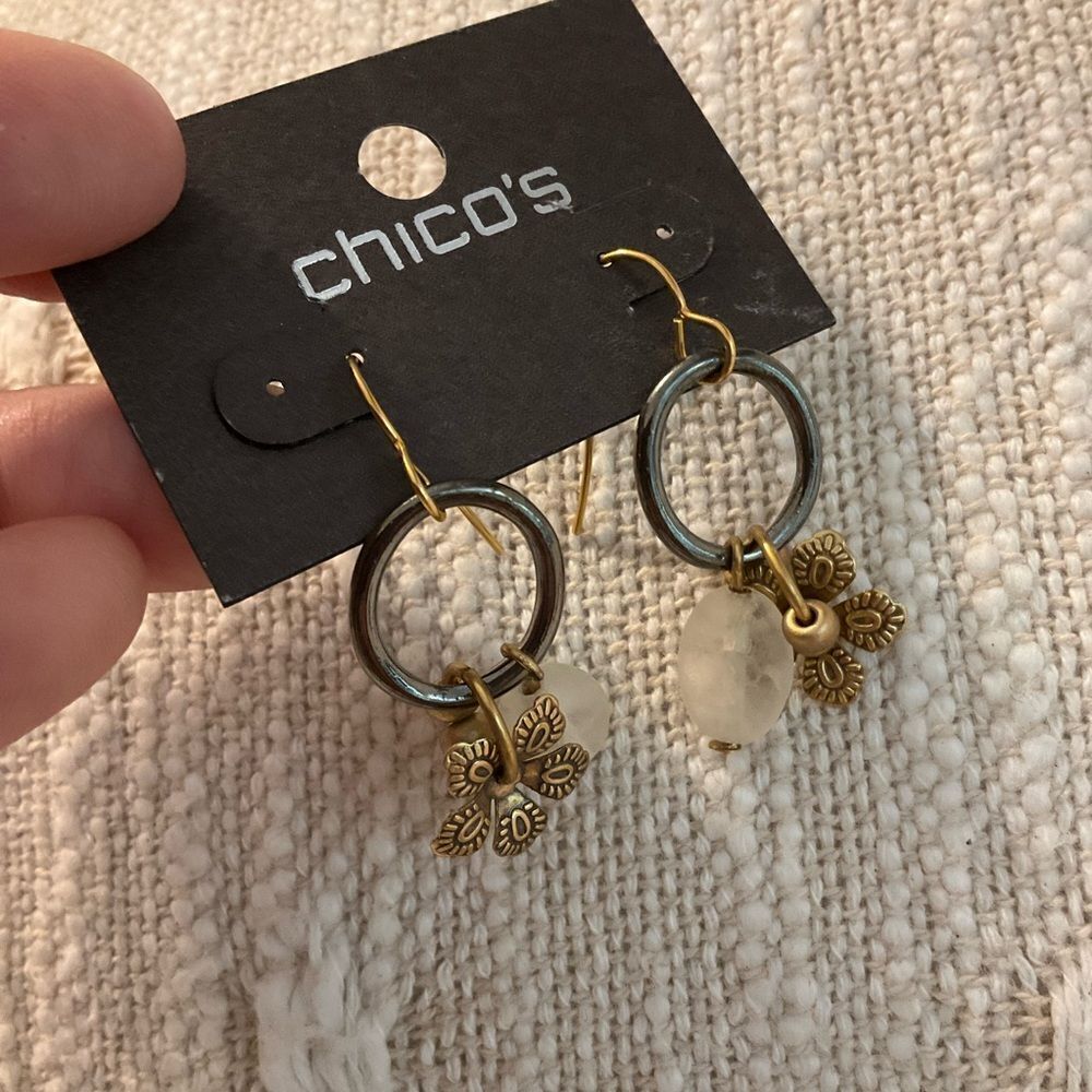 0195-Chico's Gold and Silver Floral Earrings